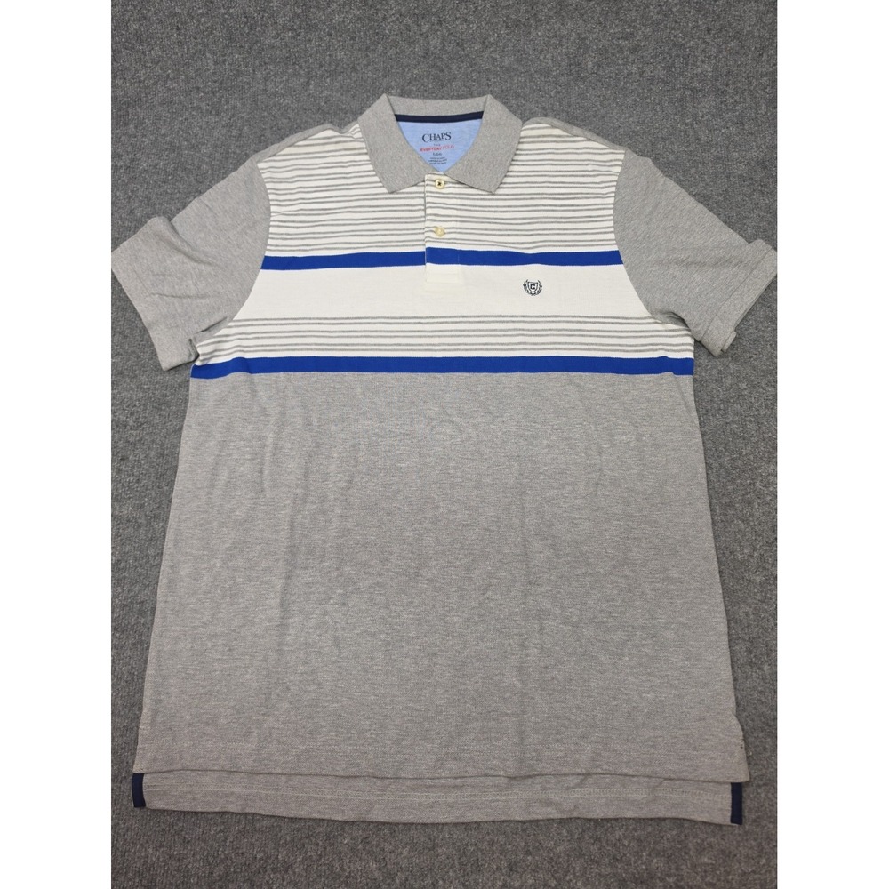 Chaps Every Day Polo Mens Large Heather Gray With Stripes Cotton